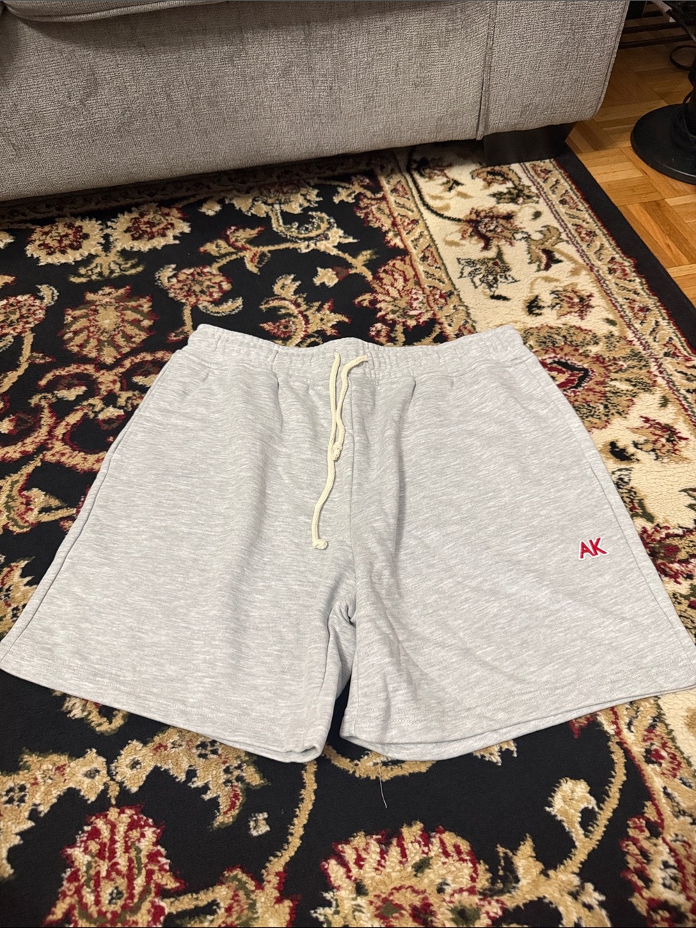 Gray Athletic Drawstring Shorts with Subtle AK Logo